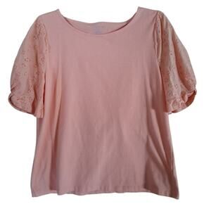 Talbots Floral Eyelet Sleeve Blouse Orange Size Large Petite